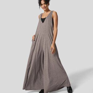 V Neck Side Pocket Draped Wide Leg Flowy Casual Jumpsuit